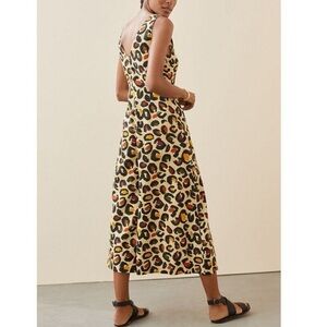 Anthropologie X Farm Rio Leopard Print Wide Leg Cropped Jumpsuit Pockets Size M